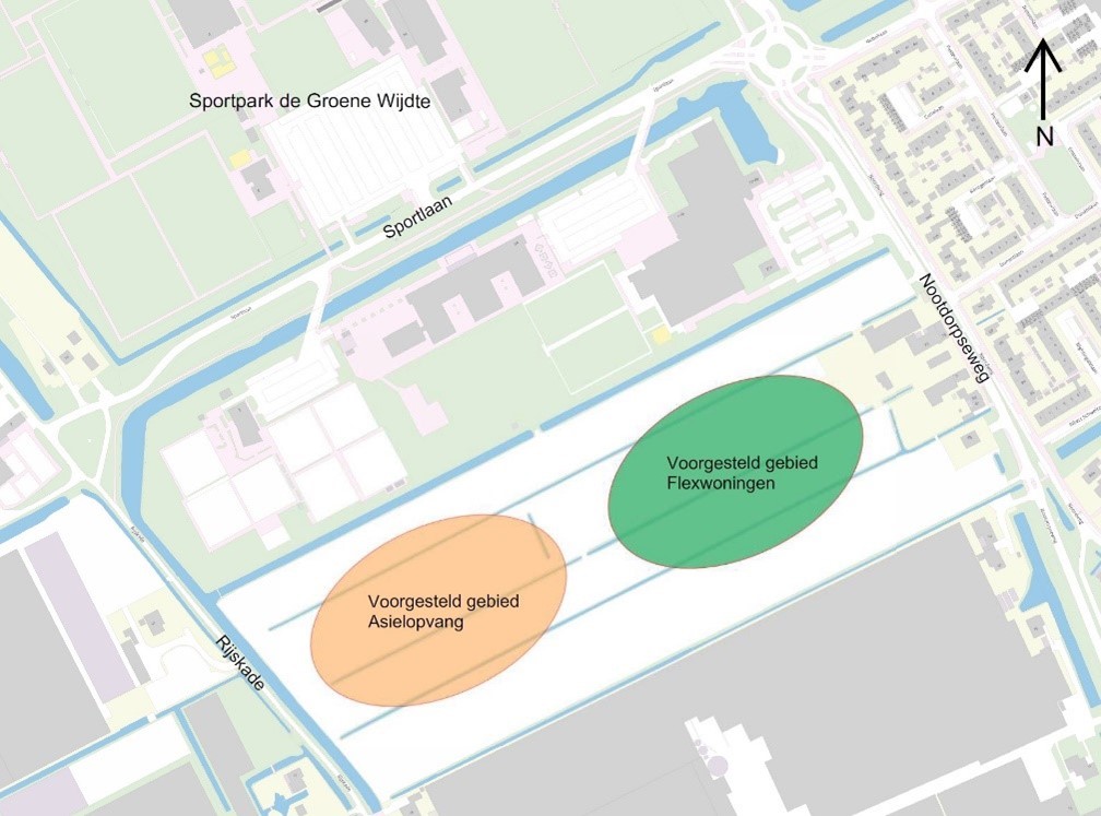 Kaart van het terrein tussen de Nootdorpseweg en de Rijskade in Pijnacker